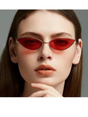 Sunglasses Cat Eye Vamp Red Rave Goth Sun Shades Trendy Stylish Edgy Fashion Fun